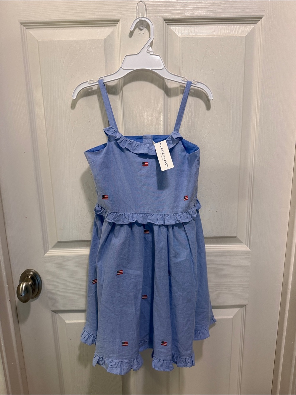 Janie and Jack Light Blue Ruffle Sundress with Flag Embroidery